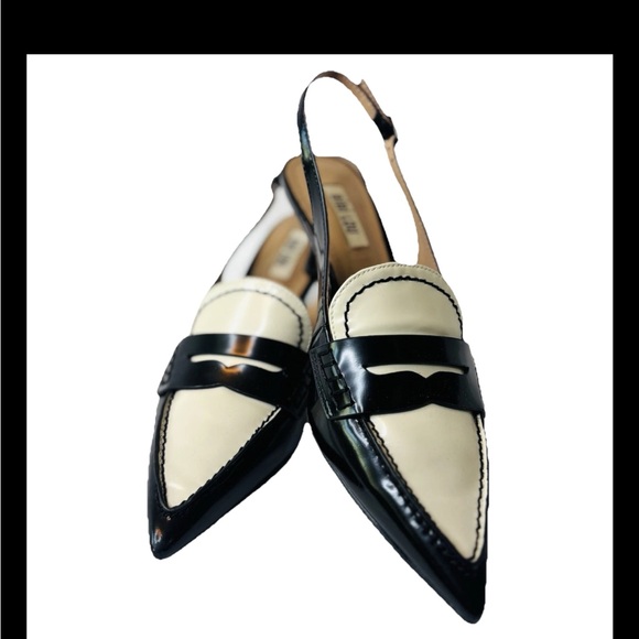 Bibi Lou black and white patent leather kitten heel slingback pumps 38 - Picture 5 of 7